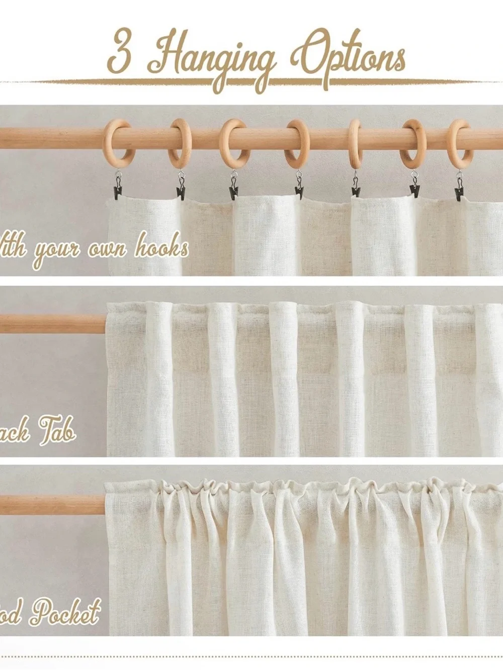 NICETOWN Extra Long Semi Sheer Linen Curtains for Living Room W52 x L144, 2pan